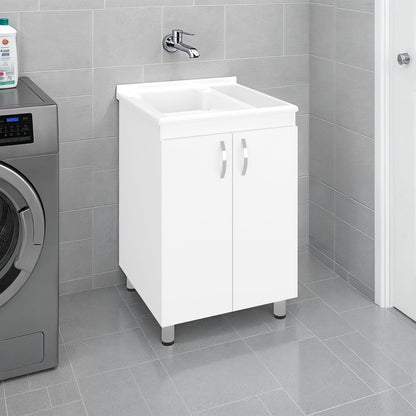 White Utility Tub Cabinet - 34.6" Freestanding Sink Storage
