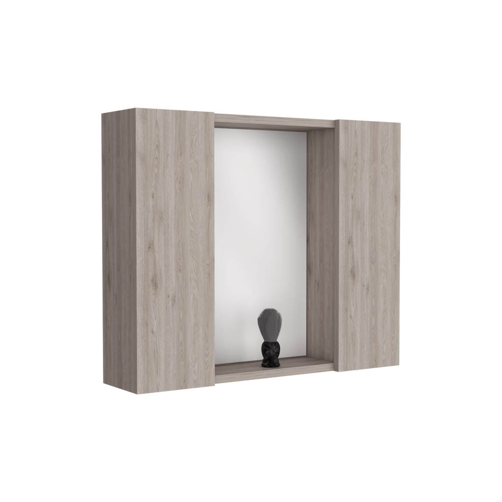 Light Gray Bathroom Storage Cabinet with Mirror