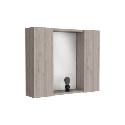 Light Gray Bathroom Storage Cabinet with Mirror