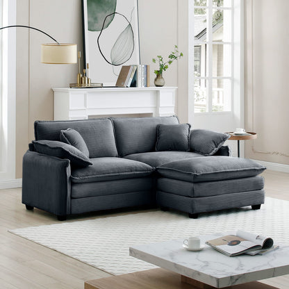 Grey Corduroy 2-Seat Sofa with Footstool - Perfect Living Room Addition