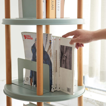 3-Tier Rotating Bookshelf - Blue Beech Wood for Living Room