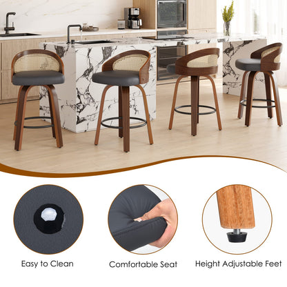 Black Faux Leather Swivel Bar Stools Set of 2 for Kitchen Counter Dining Room
