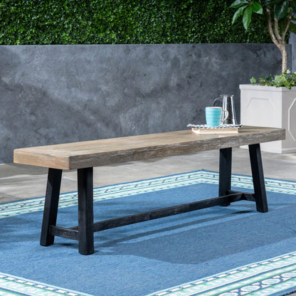 Outdoor Acacia Wood Bench - Sandblast Gray Finish & Black