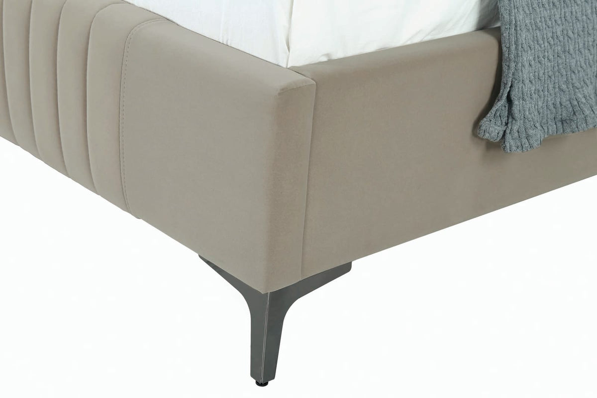 Taupe Eucalyptus Velvet Twin Bed Frame with Mid-Century Modern Headboard for Bedroom