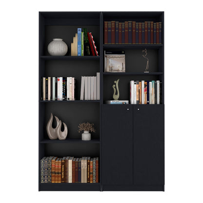 Wenge 2-Door Bookcase Set - 2 Piece Display Shelving