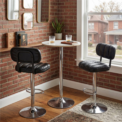 2-Pack Adjustable Bar Stools in Black PU Leather for Kitchen Island