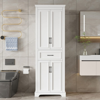 White Bathroom Vanity with 4 Doors & Drawer - Freestanding Storage Cabinet
