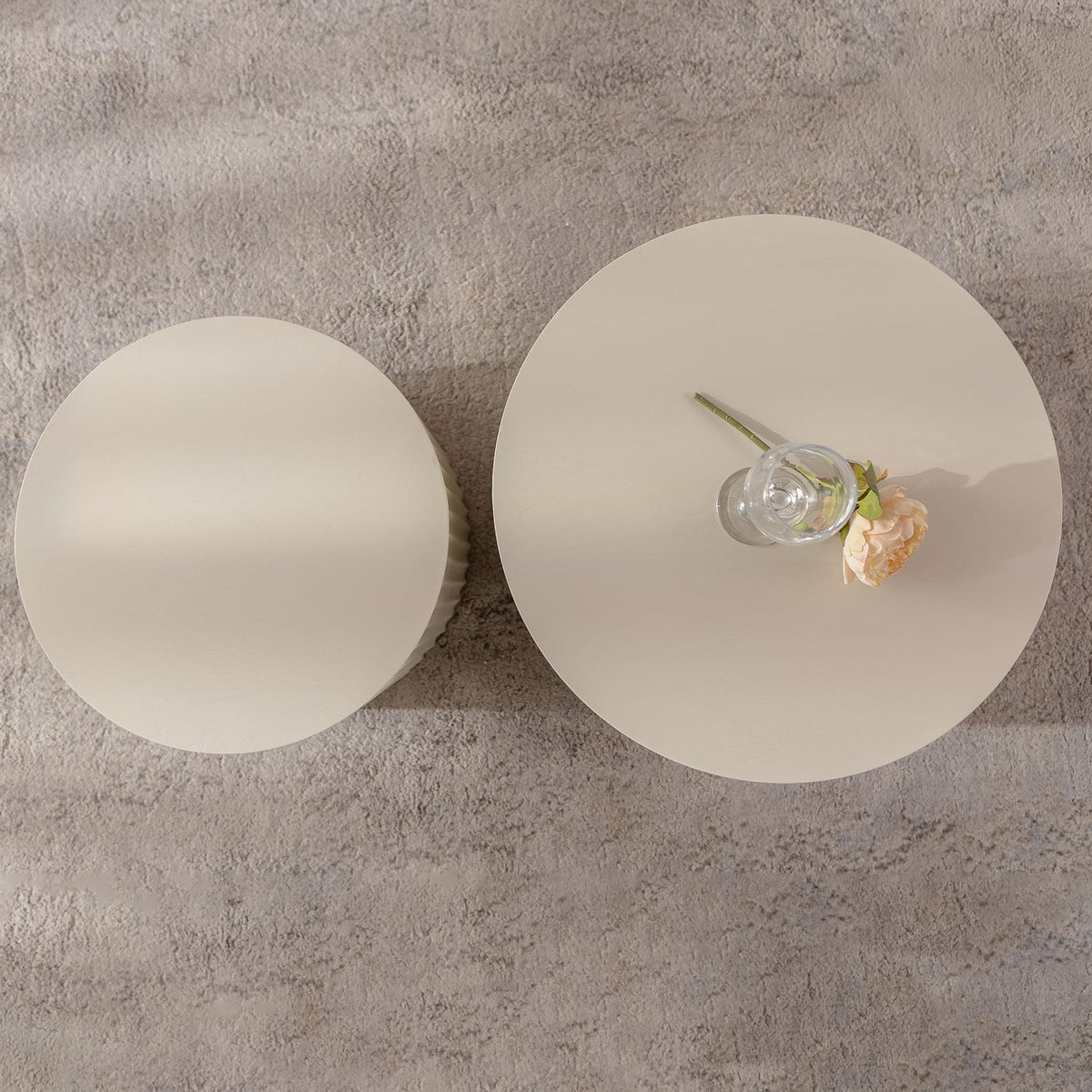 Beige White Round Nesting Coffee Table Set of 2