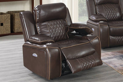 Power Motion Recliner Chair - Brown Faux Leather Storage Arms