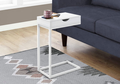White Metal Accent Table with Storage Drawer for Living Room