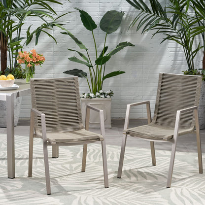 Modern Aluminum Patio Chairs - Taupe Rope Seat (Set of 2)