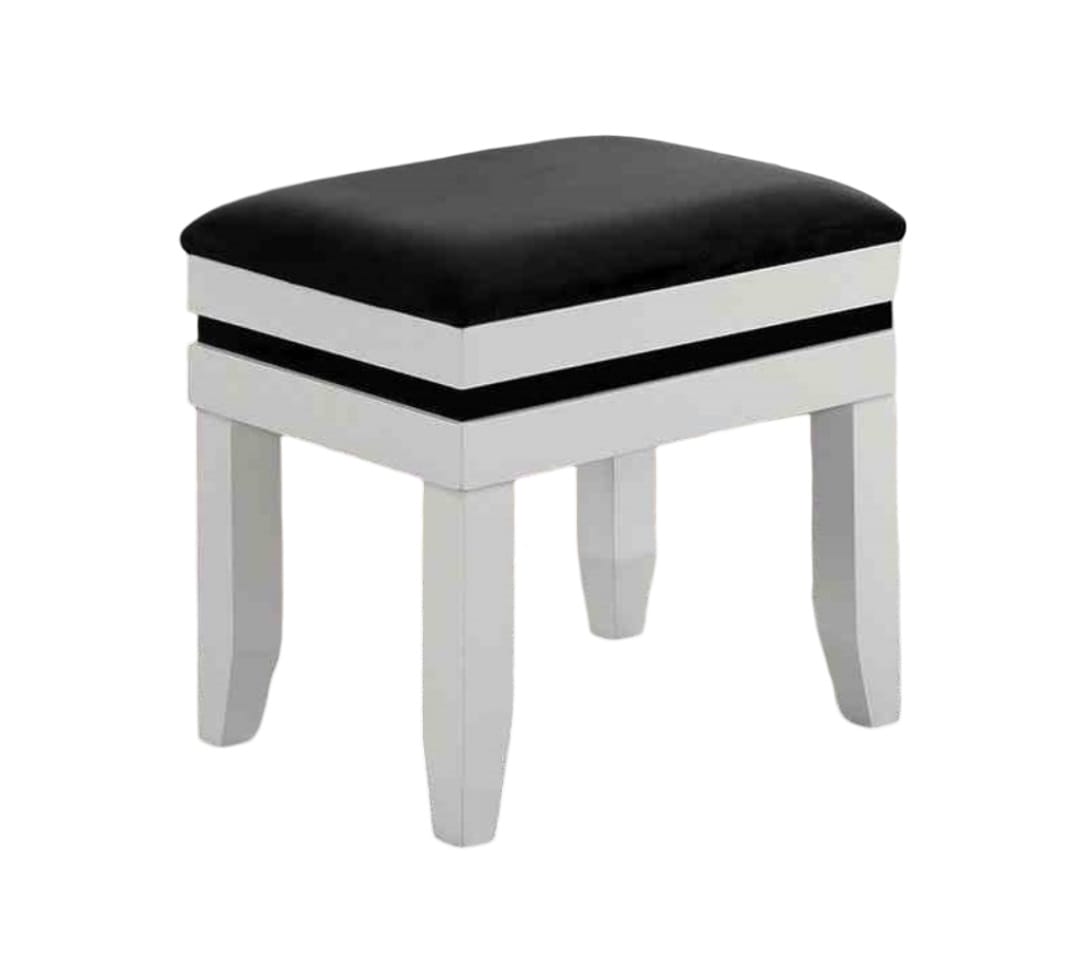 Black & White Fabric Bedroom Vanity Set with 5 Drawers