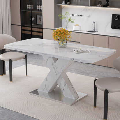 Modern White Dining Table - Stretchable Rectangle, MDF Steel