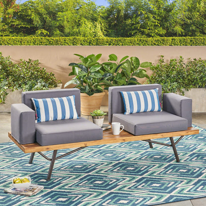 Natural Grey Acacia Wood 2 Seater Sofa for Garden Patio