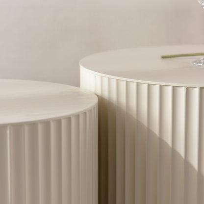 Beige White Round Nesting Coffee Table Set of 2