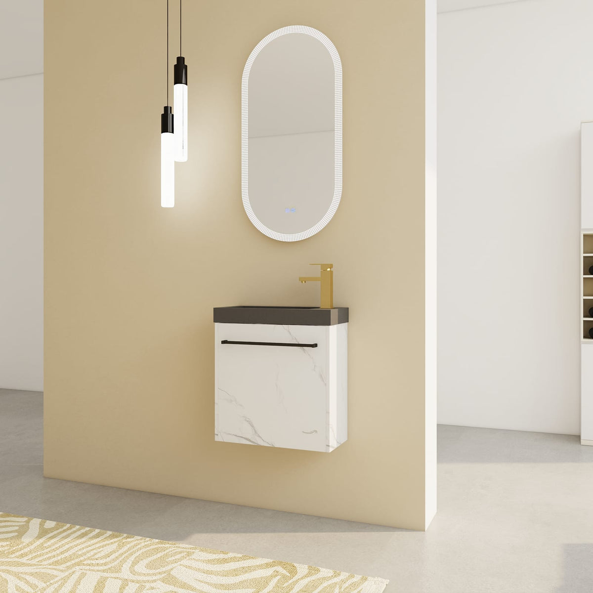 Modern Floating Bathroom Vanity with Soft-Close Black and White Plywood