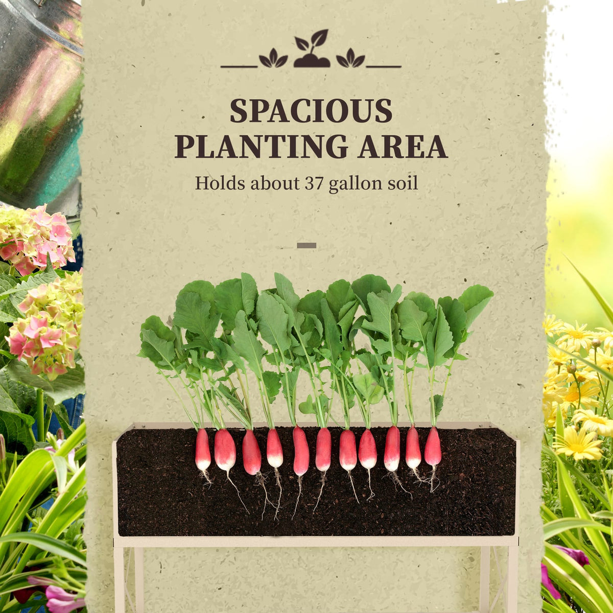 Outsunny Raised Garden Bed - Cream Steel with Storage Shelf