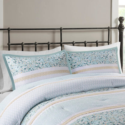 Aqua Polyester Seersucker Comforter Set - Full/Queen