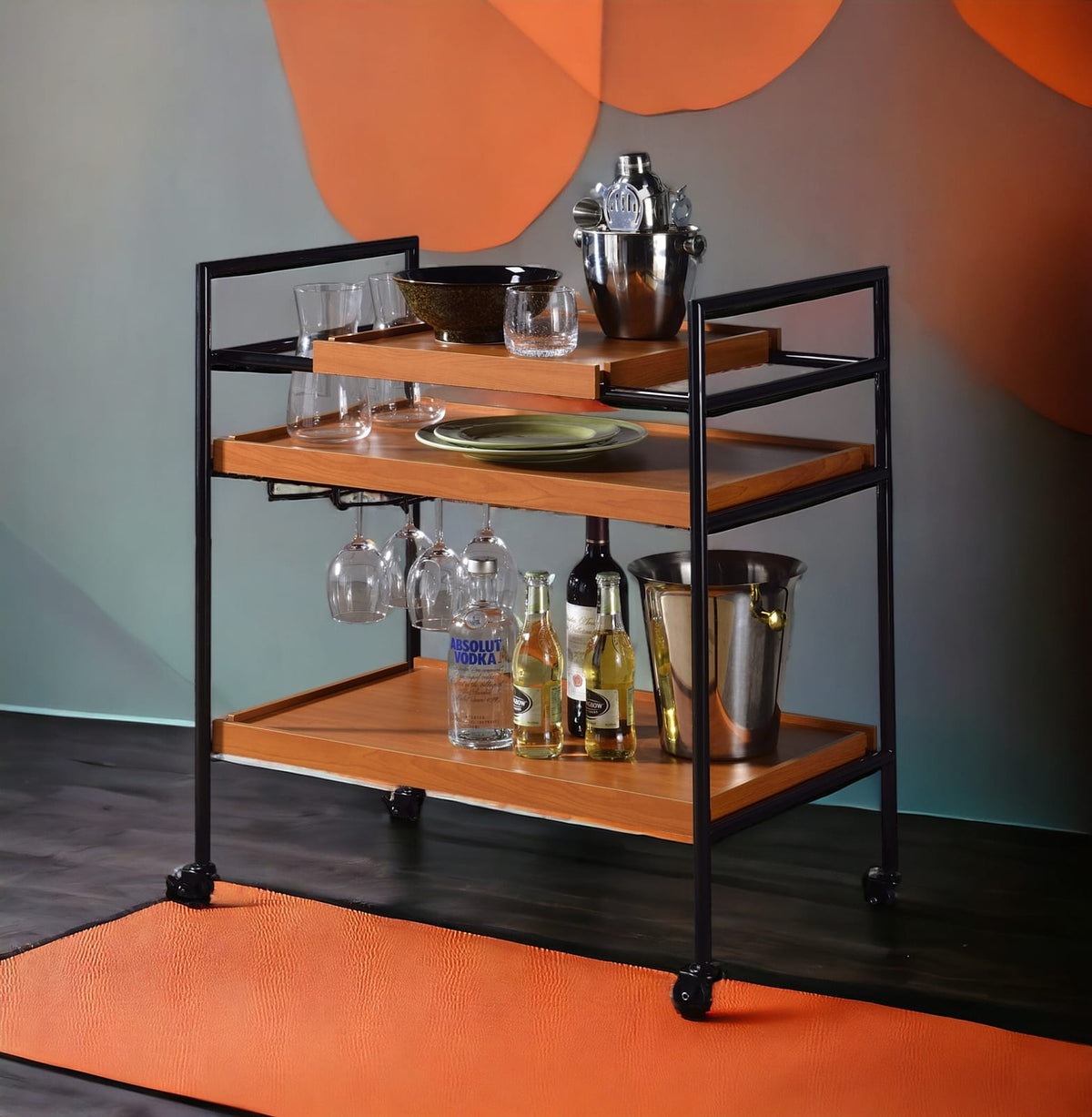 Black Oak Kitchen Cart - 3 Shelf Serving Cart