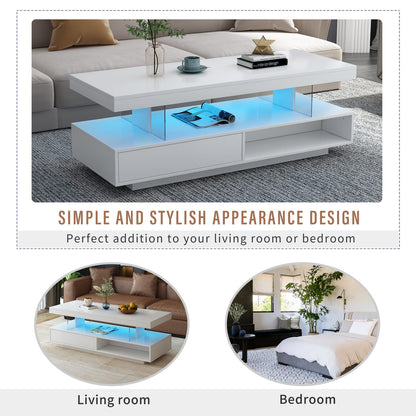 White LED Coffee Table with Storage Drawers