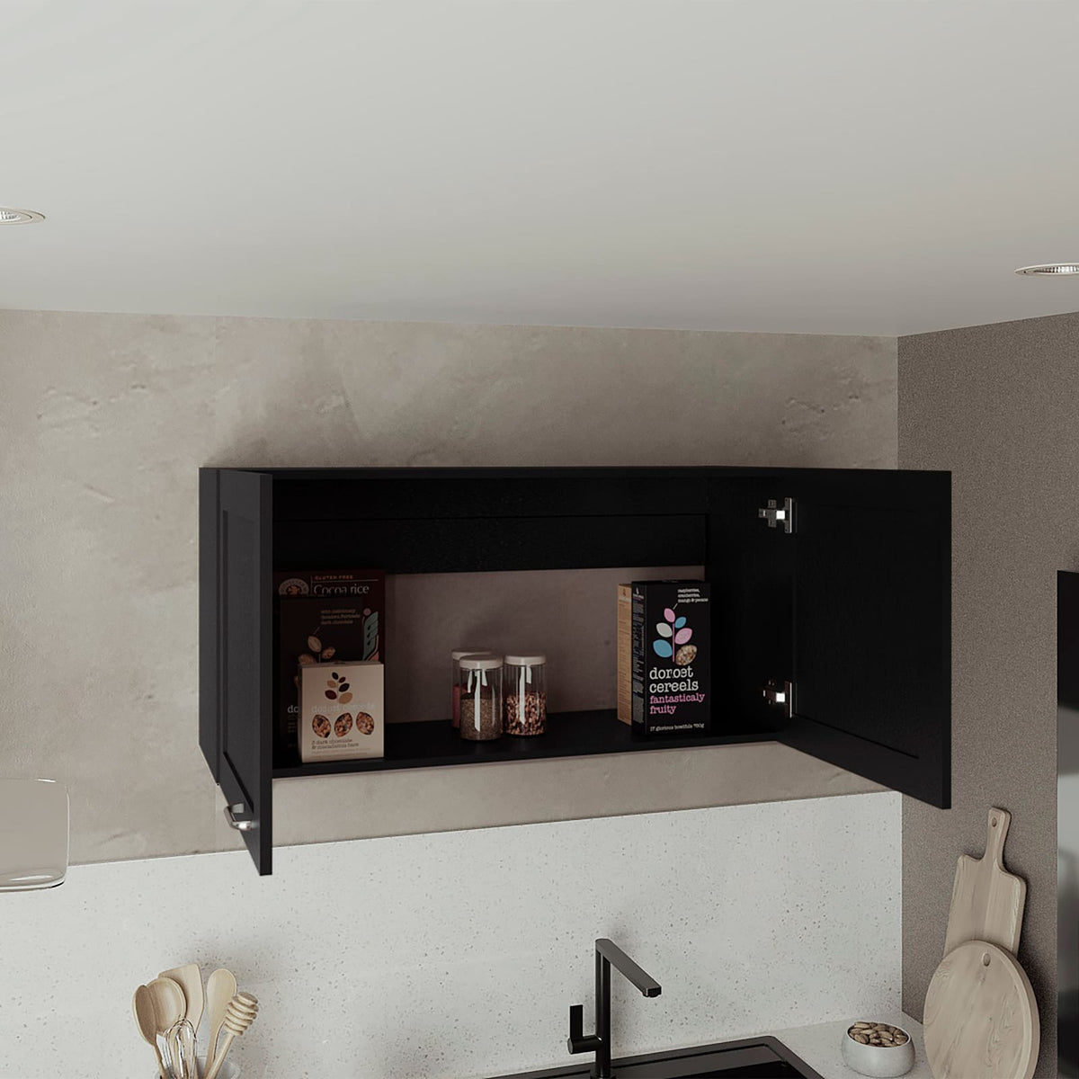 Zurich Wall Cabinet - Black MDF Kitchen Storage Cabinet