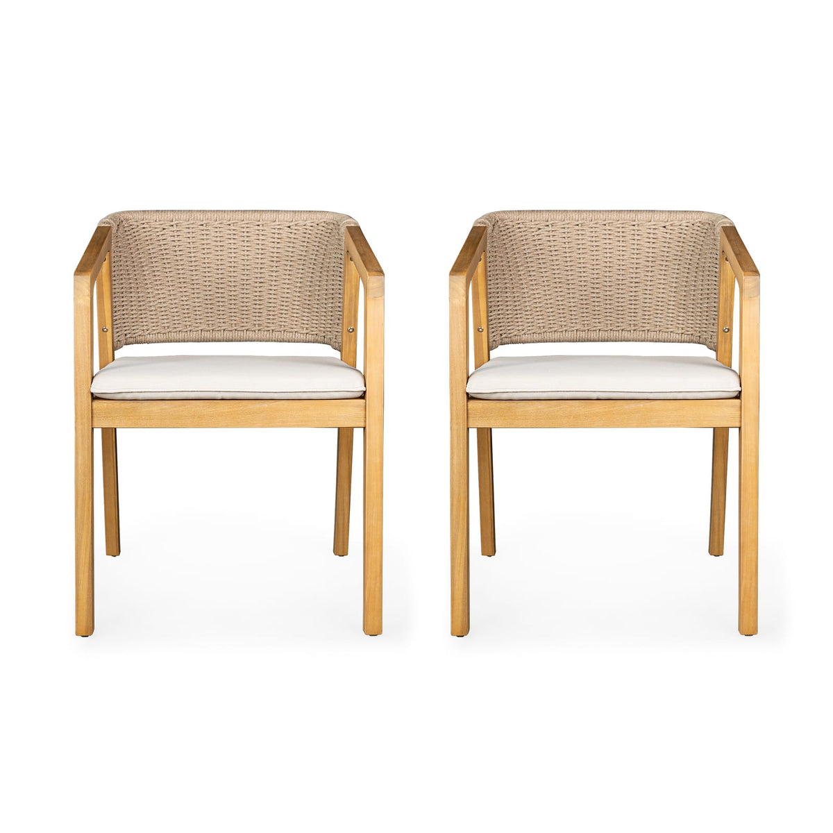 Light Teak Acacia Wood Dining Chair Set of 2 - Patio Seating