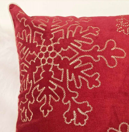 Red Velvet Holiday Throw Pillow - 20x20 with Gold Embroidery Set of 2