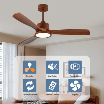 52 Inch Wood Ceiling Fan with Lights - Remote Control, Modern Design