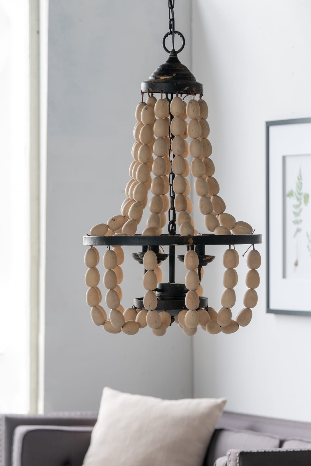 Large Beige Iron Beaded Chandelier - 4 Lights