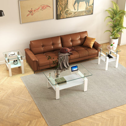 Small White Tempered Glass Coffee Table - 17.72" x 17.72"