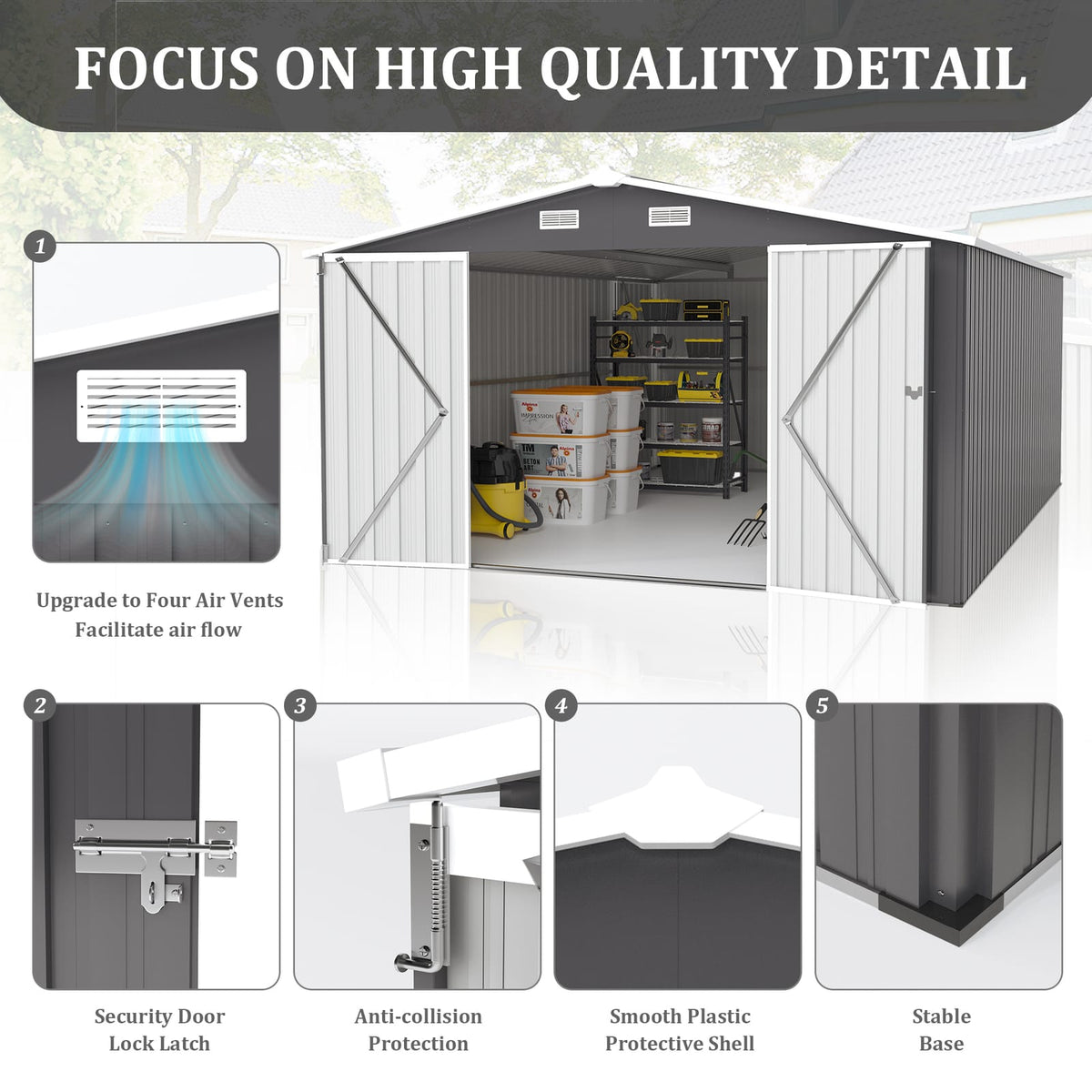 10x14 Campcraft Outdoor Storage Shed - Dark Gray Metal