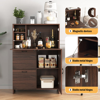 Fold-Up Desk Cabinet with Storage - Walnut Particle Board for Dining Room