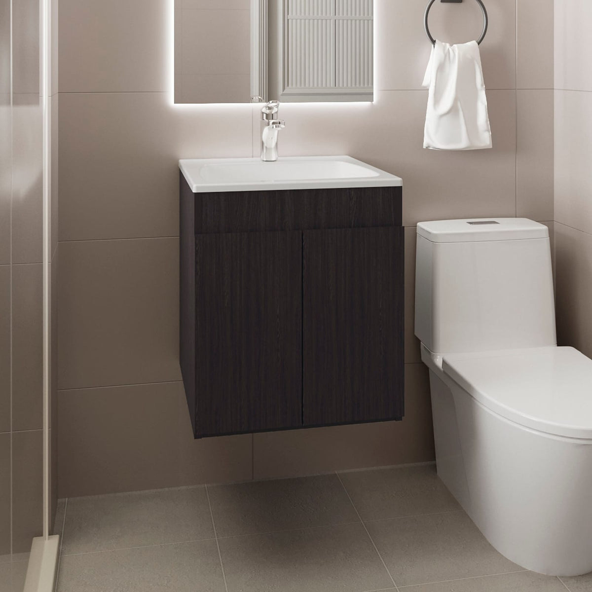 Black MDF Bathroom Vanity - 2 Drawers & Open Shelf