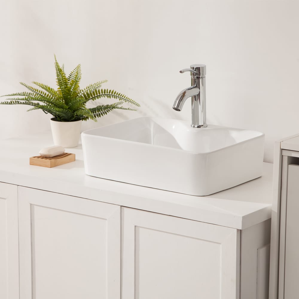 19"x15" White Ceramic Rectangular Vessel Bathroom Sink - Stain Resistant