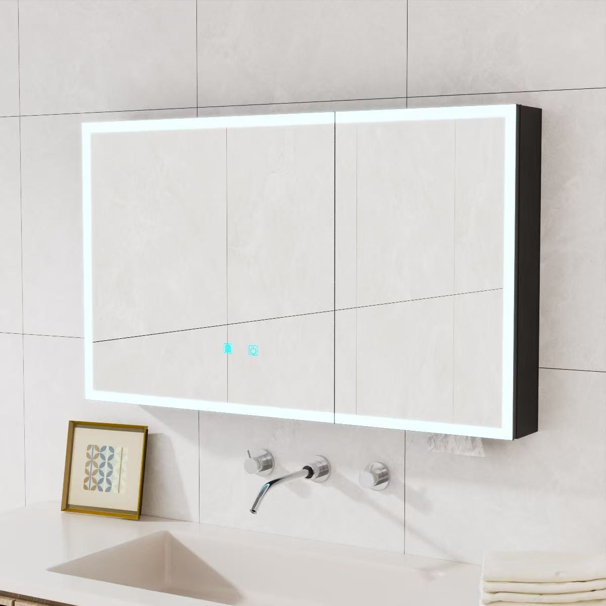 Black Aluminium Wall Mounted Bathroom Mirror Cabinet for Renovation