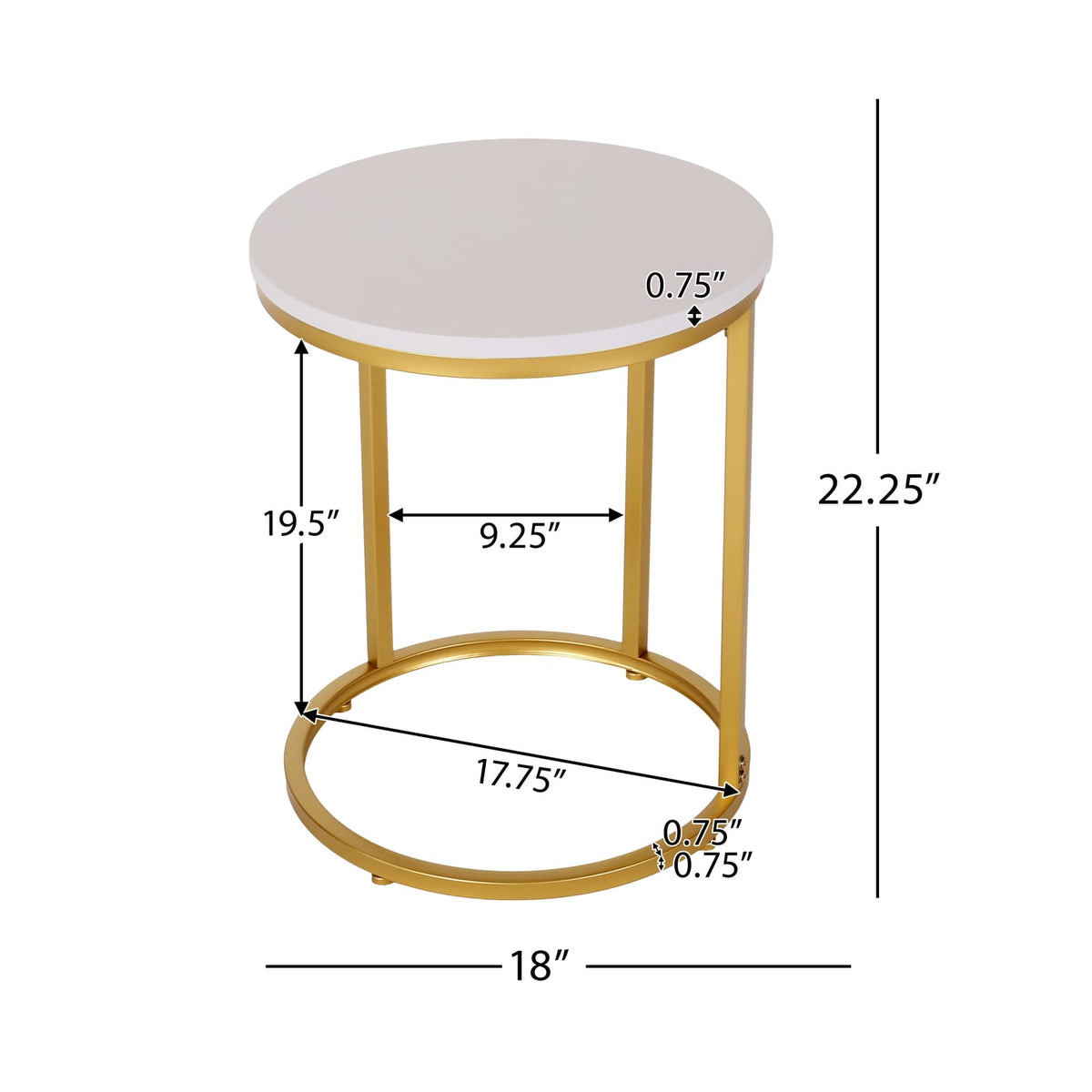 Gold White C-Shaped End Table with Iron Frame for Living Room