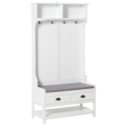 White MDF Hall Tree Bench with Shoe Storage
