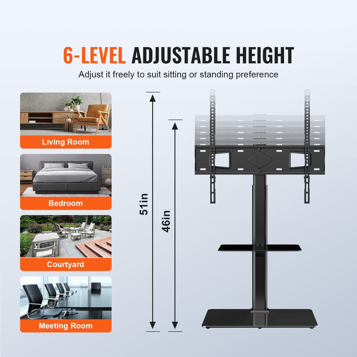 Adjustable Swivel TV Stand - 32" to 65" Steel Mount for Living Room