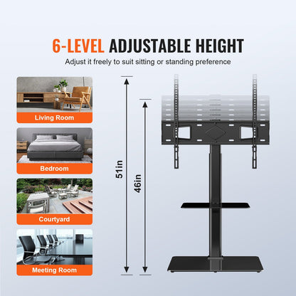 Adjustable Swivel TV Stand - 32" to 65" Steel Mount for Living Room