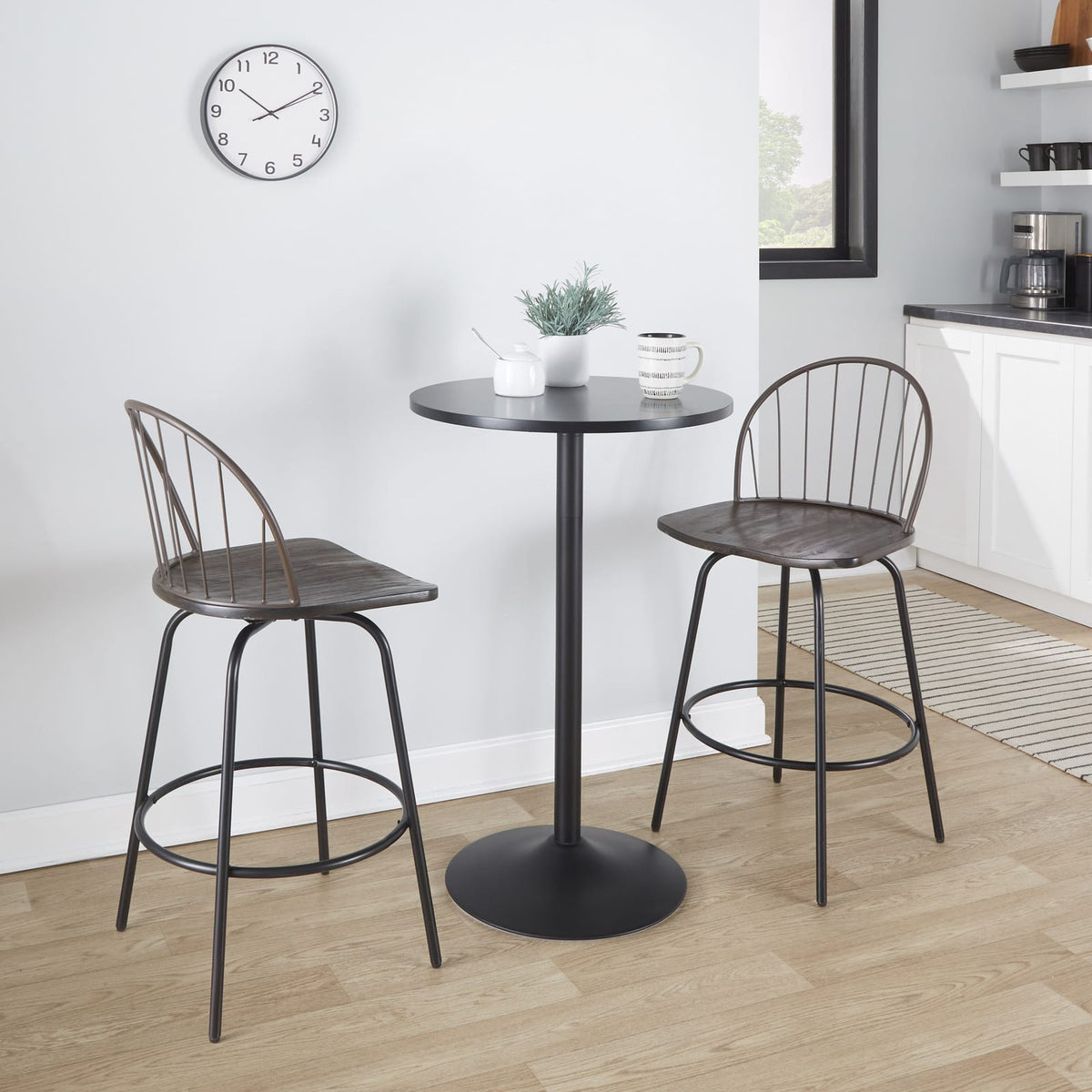 Fixed-Height Counter Stool - Brown Faux Leather Dining Set of 2