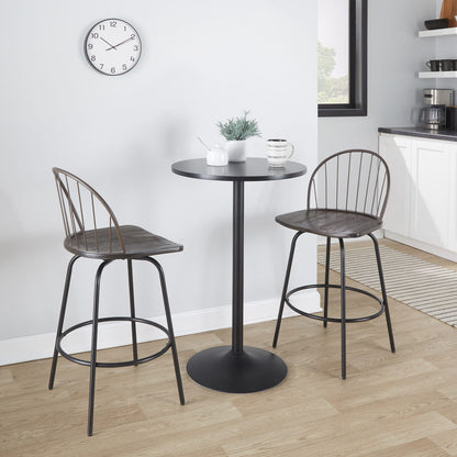 Fixed-Height Counter Stool - Brown Faux Leather Dining Set of 2