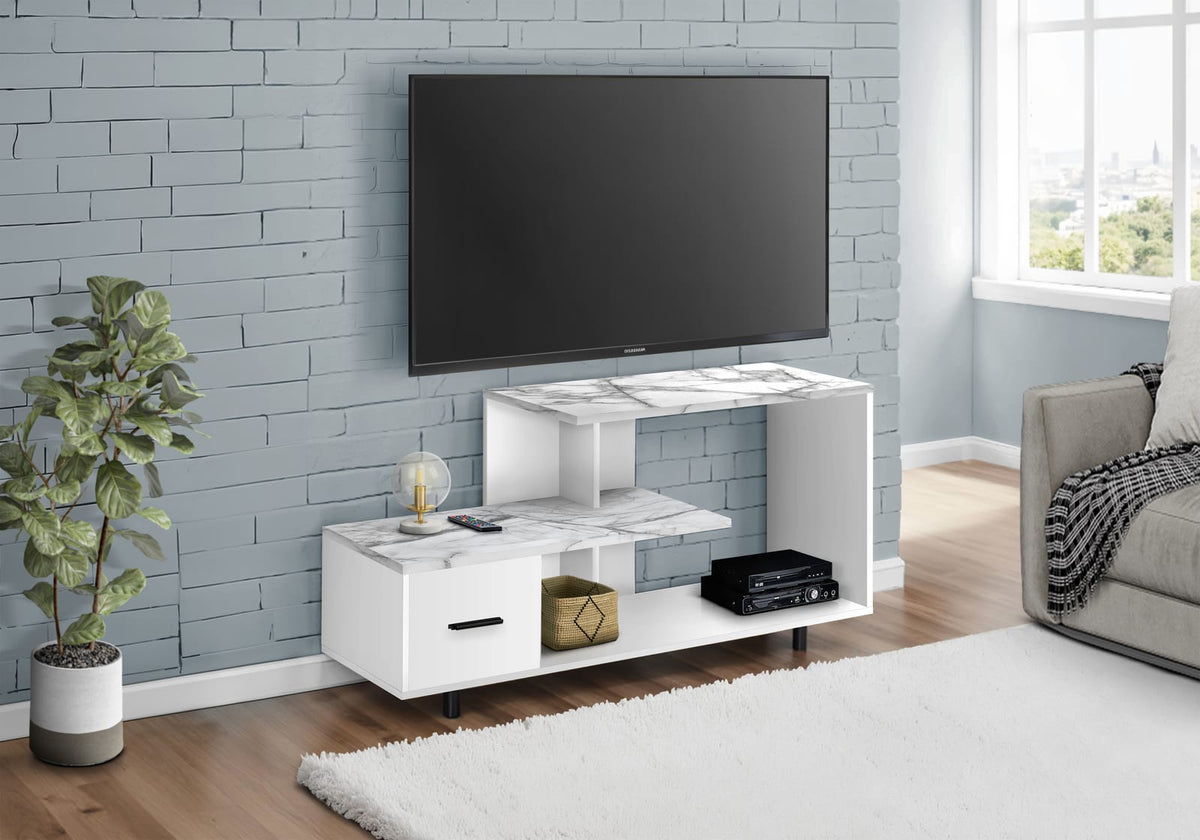 48 Inch White TV Stand with Storage Drawer for Living Room