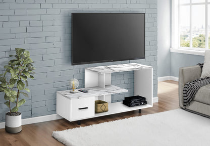 48 Inch White TV Stand with Storage Drawer for Living Room