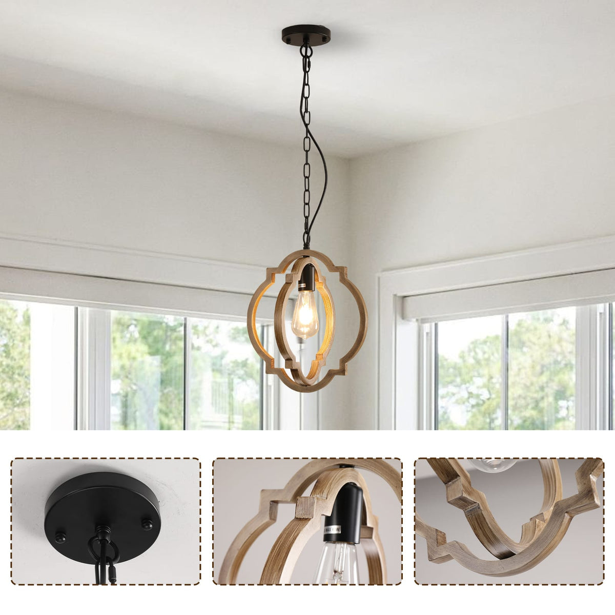 Black Brown Iron Wood Dining Room Chandelier