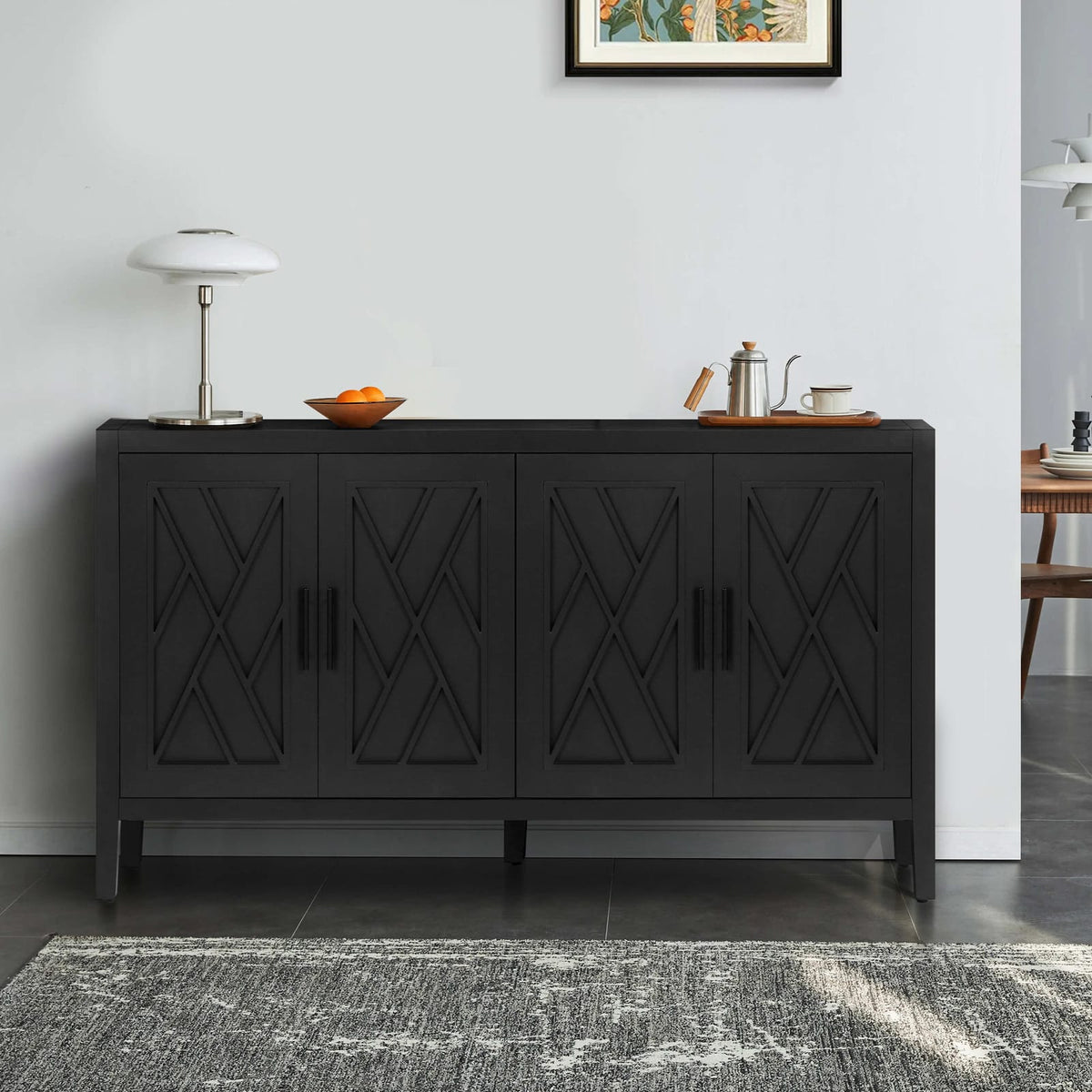 Antique Black 4-Door MDF Storage Cabinet - 59.8" Accent Table for Living Room