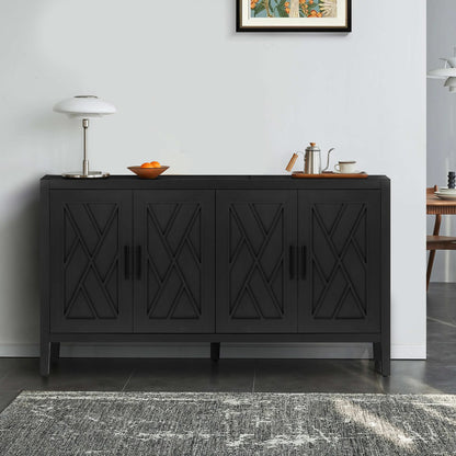 Antique Black 4-Door MDF Storage Cabinet - 59.8" Accent Table for Living Room