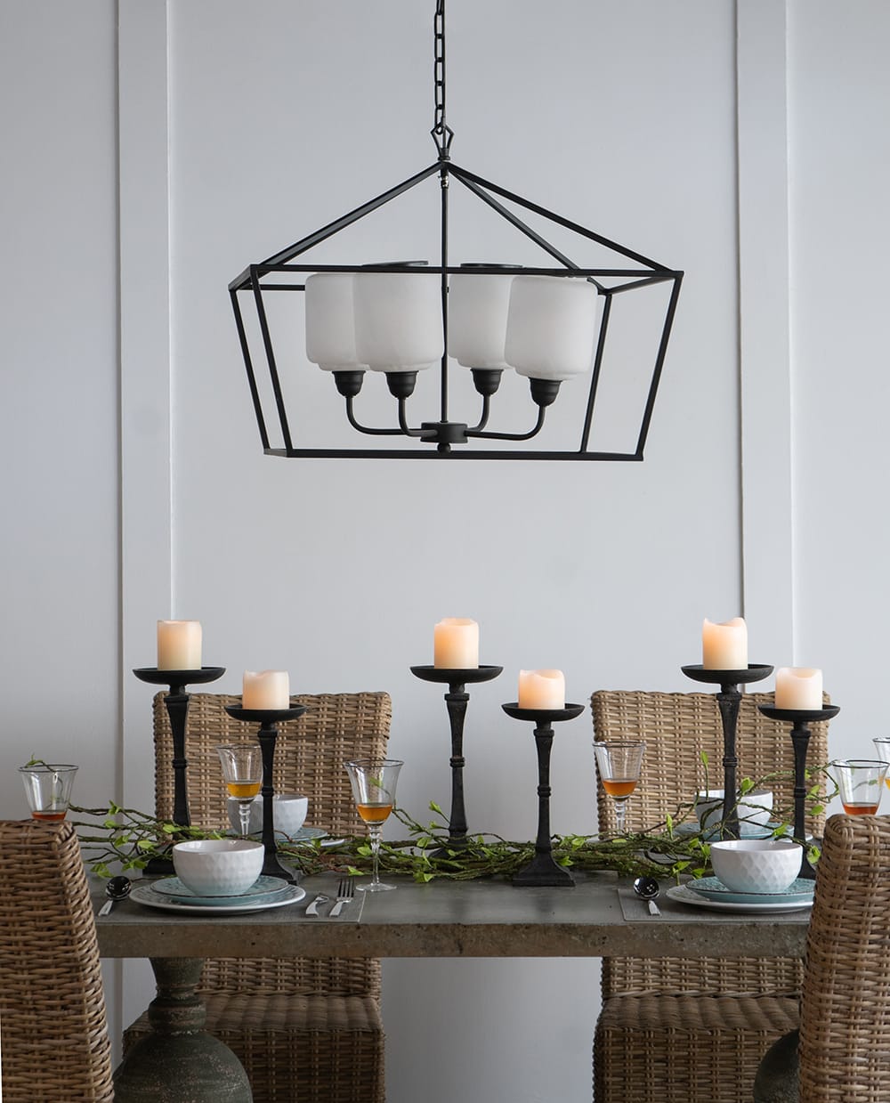 26" Iron and Glass Chandelier - Sleek Industrial Lighting