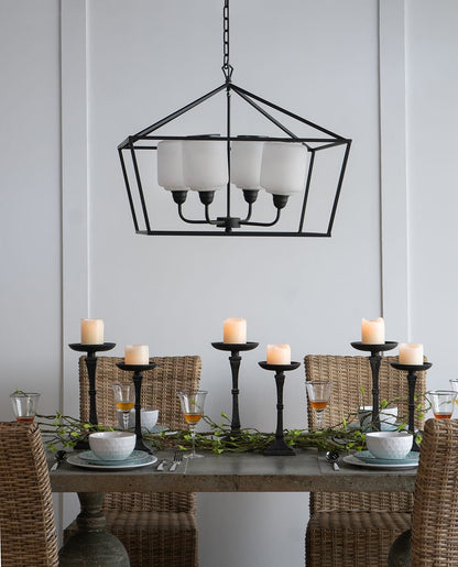 26" Iron and Glass Chandelier - Sleek Industrial Lighting
