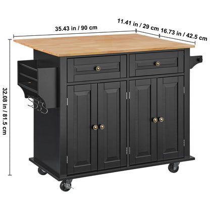Black Rolling Kitchen Island Storage Cabinet with Drawers and Shelves