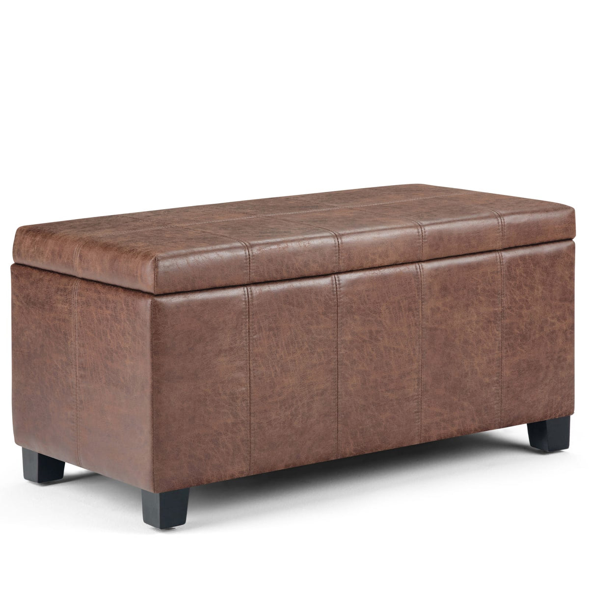 Dark Brown Faux Leather Storage Ottoman Bench for Living Room